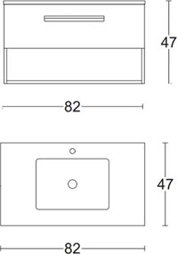 Mobile bagno sospeso 82 cm con lavabo in ceramica AURA2 Bianco Lucido