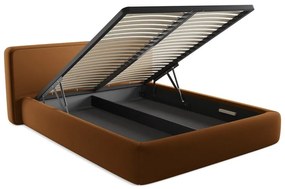 Letto matrimoniale imbottito in terracotta con vano contenitore con griglia da 160x200 cm Kiana - Makamii