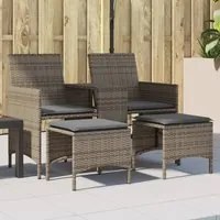 Divano Giardino 2 Posti con Tavolo e Sgabelli Grigio Polyrattan 4003892