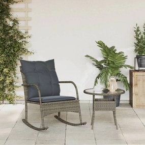 Sedia a dondolo da giardino con cuscini in polyrattan grigio