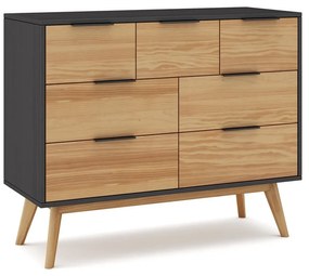 Cassettiera bassa in pino nero/naturale 120x83 cm Lavis - Marckeric