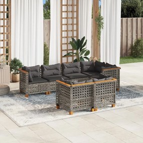 Set divani da giardino 7 pz con cuscini grigio in polyrattan