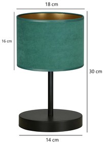 Lampada Da Tavolo 1 Luce Ganesha In Acciaio Nero E Paralume In Tessuto Verde