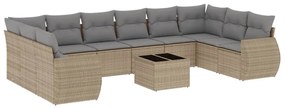 Set Divani da Giardino 11 pz con Cuscini Beige in Polyrattan