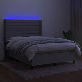 Letto a molle materasso e led grigio chiaro 140x200 cm tessuto