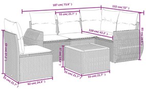 Set divano da giardino 6 pz con cuscini nero in polyrattan