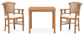 Set Da Pranzo Da Giardino 3 Pz Con Cuscini İn Legno Di Teak /