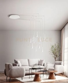 Sospensione in alluminio colore bianco  9 luci cone led 63w 3000k c...