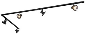 Sistema di illuminazione a binario moderno con 5 faretti neri monofase 300 cm - Iconic Jeany
