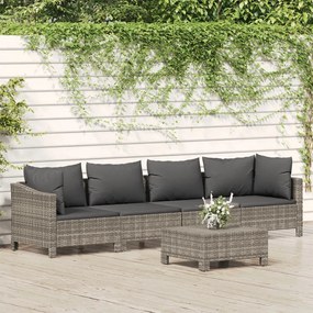 Set divani da giardino 5 pz con cuscini in polyrattan grigio