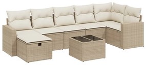 Set divano da giardino 8 pz con cuscini beige in polyrattan