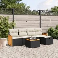 Set Divano da Giardino 6 pz con Cuscini Nero in Polyrattan 3265725