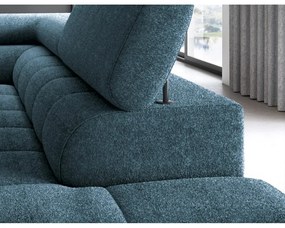 Divano angolare blu allungabile/con contenitore (con penisola a destra/a L) con rivestimento in bouclé Ferucce – ELTAP