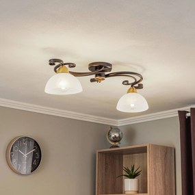 Luminex Plafoniera Flora, 2 paralumi in vetro, nero/ottone