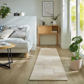 Passatoia in lana beige tessuta a mano 60x230 cm Checkerboard - Flair Rugs