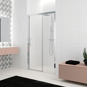 Porta doccia scorrevole L 136-142 cm x H 200 cm per nicchia in vetro trasparente SP. 8 mm, profilo lucido cromo, serie Lead