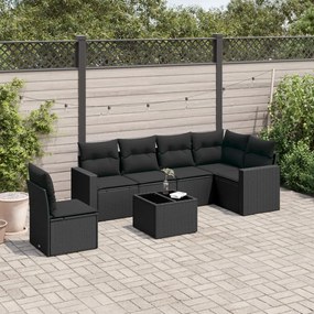 Set divani da giardino con cuscini 7pz nero polyrattan