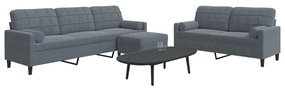 Set Di Divani 3 Pz Con Cuscini E Rinforzi Grigio Scuro Velluto /