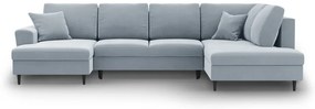 Divano angolare azzurro allungabile e con contenitore (con penisola a destra/a U) con rivestimento in velluto Kyoto – Cosmopolitan Design