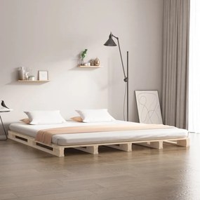 Letto A Pallet 140x200 Cm İn Legno Massello Di Pino /