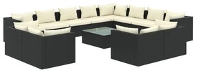 Set divani da giardino 13 pz con cuscini in polyrattan nero