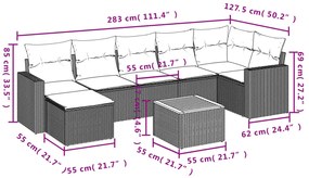Set divano da giardino 8 pz con cuscini grigio in polyrattan