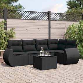 Set divano da giardino 6 pz con cuscini nero in polyrattan