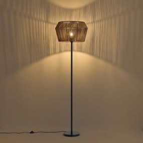 Lampada da terra nera con paralume in corda di carta marrone 50/50/30 - Simplo