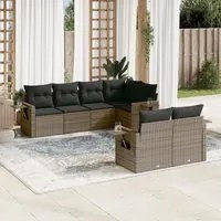 Set Divani da Giardino 7 pz con Cuscini Grigio in Polyrattan 3220409