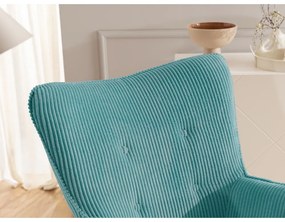 Poltrona con poggiapiedi turchese con rivestimento in velluto a coste Niko – Ropez