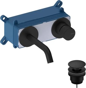 Rubinetto per lavabo Loop k monocomando a parete per lavabo bocca 14cm + corpo incasso + piletta di scarico black matt