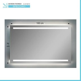 Specchio reversibile 100x70 fasce LED retroilluminate e illuminazione perimetrale