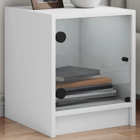 Comodini con ante in vetro 2pz bianco 35x37x42 cm