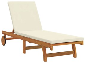 Lettino da sole con tavolo e cuscino in legno massello di acacia
