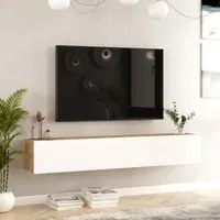 Mobile Porta TV 'Lapinlahti' con 2 Ante Apertura a Ribalta - Consolle da Parete 180 cm - Rovere Rustico/Bianco [en.casa]