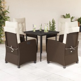 Set da pranzo da giardino 5pz con cuscini in polyrattan marrone