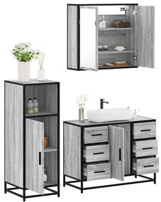 Set Mobili Da Bagno 3 Pz Grigio Sonoma İn Legno Multistrato /