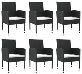 Set da pranzo da giardino 7 pz nero in polyrattan e acciaio