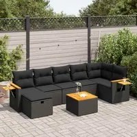 Set Divani da Giardino con Cuscini 8 pz Nero in Polyrattan 3325989