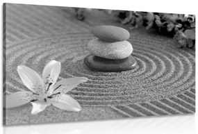 Quadro su tela – Giardino Zen e pietre nella sabbia in bianco e nero