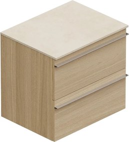 Mobile Linea L60 H55 P45 in laminato rovere natutale 2 cassetti a chiusura ammortizzata con top gres bianco Creta