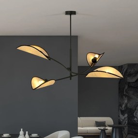 Lampadario a Sospensione in Acciaio e Tessuto LOTUS 4 Nero 4xE14