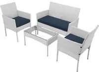 Set Salotto Completo Divano Poltrone Tavolino Poly Rattan Arredo Giardino Bianco