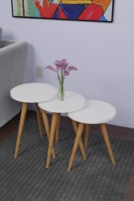 Set 3 Tavolini Decorativi Da Salotto Gambe Legno Aphrodite Bianco