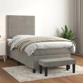 Giroletto A Molle Con Materasso Grigio Chiaro 100x200cm Velluto /