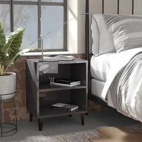 Comodini Con Gambe İn Metallo 2pz Grigio Lucido 40x30x50 Cm /