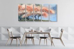 Quadri 5 pezzi – Alberi fioriti ad acquerello