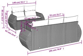 Set divano da giardino 6pz con cuscini grigio chiaro polyrattan