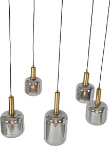 Lampadario ovale nero con vetro oro e fumé 5 luci - Zuzanna