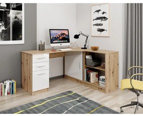 Scrivania con mensola e cassetti ROBERTO lato sinistro rovere artisan/bianco